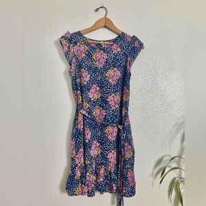I Love H81 Mini Shift Party or Casual Dress Silk Ruffle Hem Floral Print Sz Sm